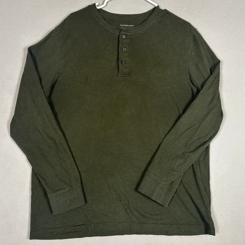 Croft Barrow Henley Shirt Mens Large Easy Care Olive Green Casual Long Sleeve